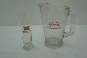 lot 219 image: Miller High Life pitcher and glass