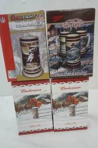 lot 222 image: Collectible Steins Budweiser, Miller, and Coors Light
