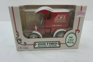 lot 229 image: Ertl. 1905 Ford Delivery Car Bank. IN BOX