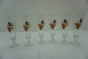 lot 276 image: Vintage tall stem beer glasses, pheasants