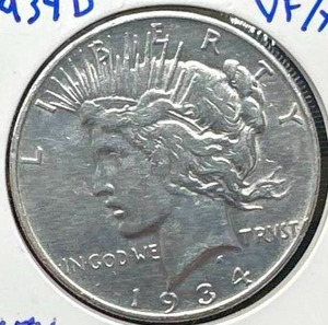 1934-D Silver Peace Dollar (key date, VFXF condition)
