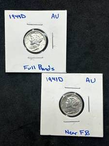 Lot of 2 Mercury Dimes AU (1941-D, 1944-D)
