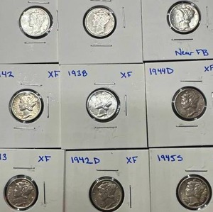 Lot of 8 Mercury Dimes XF or Better (1935,38,41,42,42-D,43,43-D,44-D,and 1945-S)