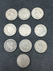 Lot of 10 Liberty V Nickels (1997,1997, 1999  7 Post 1900)