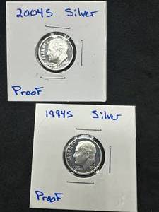 Lot of 2 Proof Roosevelt (90%) Silver Dimes (1994-S, 2004-S pulled from sets)
