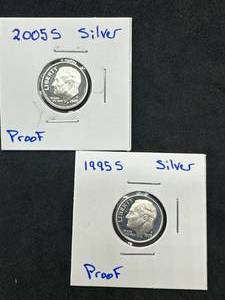 Lot of 2 Proof Roosevelt (90%) Silver Dimes (1995-S, 2005-S pulled from sets)