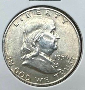1950-D Franklin Half Dollar AU (near full bell lines)