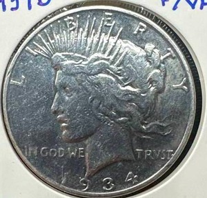 1934-D Silver Peace Dollar (key date, FVF condition)