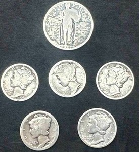 Standing Liberty Quarter & 5 (better date) Mercury Dimes