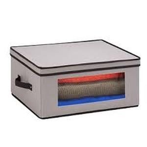 lot 2 image: Lot of Honey-Can-Do 18.5 in. x 14 in. x 8.5 in. Dinnerware Storage Box in Gray Canvas with Balloon Style Wine Glasses  Customer Returns See Pictures