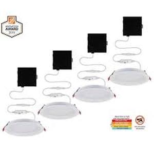 lot 41 image: Commercial Electric Slim Baffle Integrated LED 6 in Round Adj Color Temp Canless Recessed Light for Kitchen Bath Living rooms, White 4-Pack   Customer Returns See Pictures