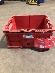lot 27 image: Milwaukee PACKOUT 18.6 in. Tool Storage Crate Bin with Carrying Handles and 50 lbs. Weight Capacity Customer Returns See Pictures