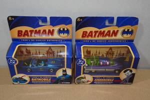 lot 72 image: Batmans 143 Scale Die Cast Vehicles -Batmobile & Jokermobile