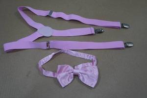 lot 130 image: Suspenders and Bow Tie -Bubble Gum Pink