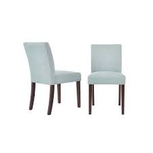 lot 12 image: StyleWell Banford Charleston Blue Upholstered Dining Chair with Sable Brown Wood Legs (Set of 2)  Customer Returns See Pictures