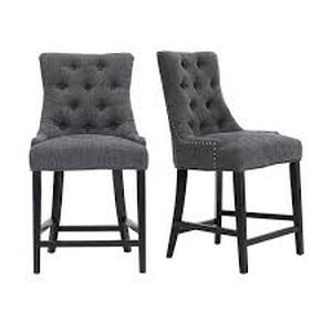 lot 40 image: StyleWell Bakerford Charcoal Gray Upholstered Counter Stool with Tufted Back (Set of 2)   Customer Returns See Pictures