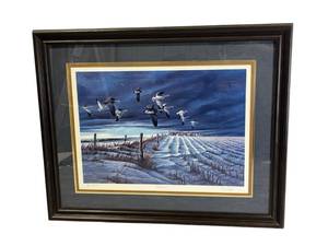 lot 3 image: Framed & Hand Signed Terry Redlin Winter Snows Open Edition featuring Snow Geese