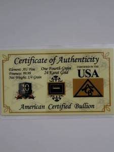 14 Grain 24K Gold American Certifi...