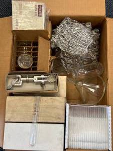 Full Science Box, Clamps, Test Tubes, Funnel, Jars, Dishes, Test Tube Clamps Filter Paper, Pipets. $150 RETAIL VALUE