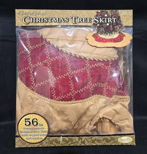 lot 123 image: Brass Key Designer Christmas Tree Skirt 56 Diameter with Elegant Trims