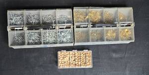 lot 125 image: Set of 3 Storage Containers with Screws and Wooden Discs
