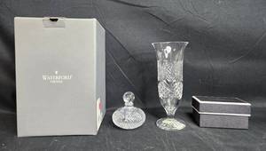 lot 129 image: Waterford Crystal Vase and Perfume Bottle Set with Original Boxes