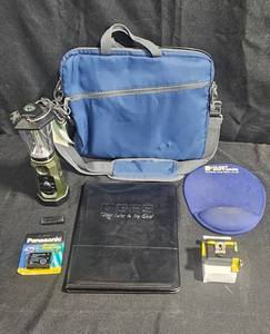 lot 114 image: Mixed Lot of Camping and Office Supplies including Lantern, Portfolio, and Mouse Pad