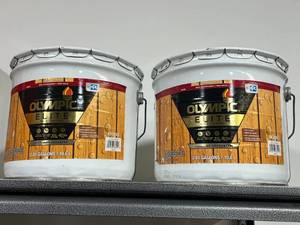 lot 205 image: Set of 2 Olympic Elite Exterior Paint 2.81 Gallons Each - quantities unverified but appear full