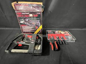 lot 208 image: Craftsman 38-in. Hammer Drill with Mini Ratchet Clamp Set and Electric StaplerNailer Kit