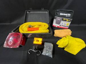 lot 215 image: Survival Kit with Tow Rope, Emergency Lights, and First Aid Supplies
