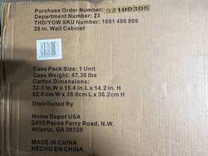 lot 136 image: Home Depot 28-Inch Wall Cabinet - Sealed Box