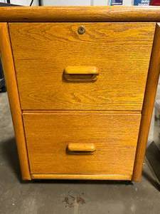 lot 137 image: Wooden File Cabinet with Two Drawers - No Key & Broken Wheel