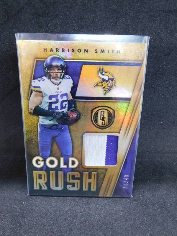 lot 204 image: 2019 Gold Standard Gold Rush Jersey Patch Harrion Smith Serial #4549