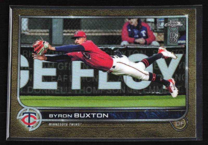 lot 207 image: 2022 Topps Chrome Ben Baller Gold Refractor Byron Buxton #174 Serial #2750