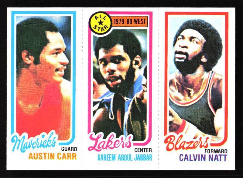 lot 105 image: 1980 Topps Kareem Abdul-Jabbar, Austin Carr & Calvin Natt