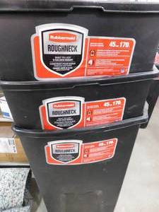 lot 65 image: Rubbermaid Roughneck 45 Gal. Black Wheeled Vented Trash Can with Lid