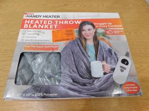 lot 70 image: HANDY HEATER 50 in. x 60 in. Grey Heated Throw Blanket