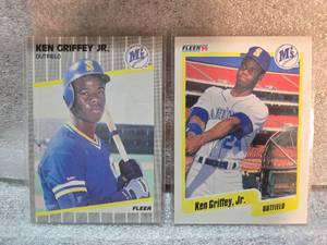 lot 181 image: 1989 Fleer Ken Griffey Jr. Rookie & 1990 Fleer 2nd Year Card