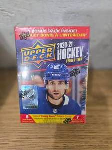 lot 288 image: 2020 Upper Deck Hockey Series 2 Blaster Box 7 Packs - Kaprizov Rookie Card