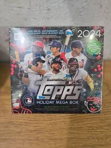 lot 290 image: 2024 Topps Holiday Mega Box 10 Packs per Box - 1 Autograph or Relic Card Per Box