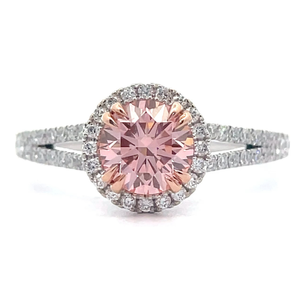 1.63 Carat Fancy Vivid Pink & White Diamond Round Halo Ring in 14k Two-Tone Gold w EGL Report $5,899 Retail VIDEO