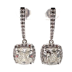 NEW 7 Carat Diamond Cushion Halo Drop Earrings in 14k White Gold Retail $7,995