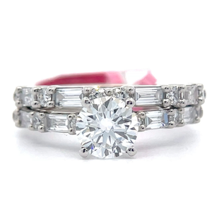 NEW 1.78 Carat Diamond Round & Baguette Two-Piece Bridal Ring Set in Platinum w EGL Report VIDEO