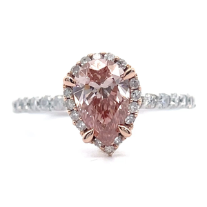 1.50 Carat Fancy Pink & White Diamond Halo Ring in 14k Two-Tone Gold VIDEO