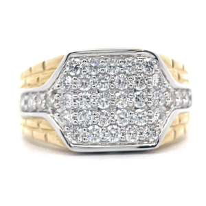 NEW Mens 1.25 Carat Pav�Diamond Textured Geometric Top Ring in Two-Tone Gold VIDEO