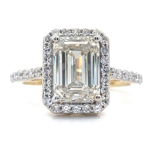 NEW 3.50 Carat Diamond Emerald Cut Pav�Halo Basket Ring in 14k Yellow Gold VIDEO