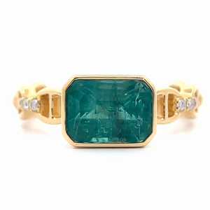 1.50 Carat Emerald & Diamond Stiff Chain Link Ring in 18k Yellow Gold w EGL Report VIDEO