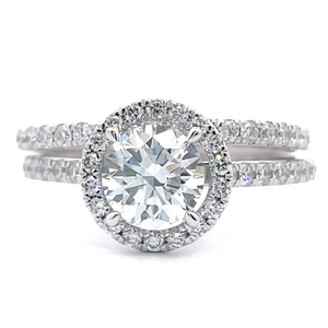 NEW 1.40 Carat Round Diamond Halo Two-Piece Bridal Ring Set in 14k White Gold Retail $3,495 VIDEO