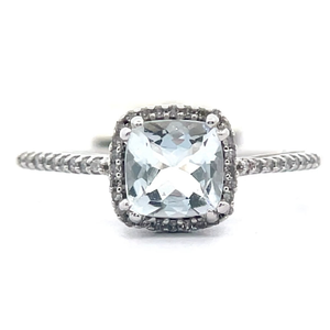 NEW Cushion Aquamarine & Pav�Diamond Halo Basket Ring in White Gold VIDEO