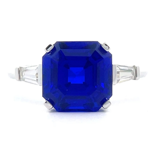 Simulated Sapphire & Simulated Diamond Three-Stone Winston Style Ring in 14k White Gold VIDEO